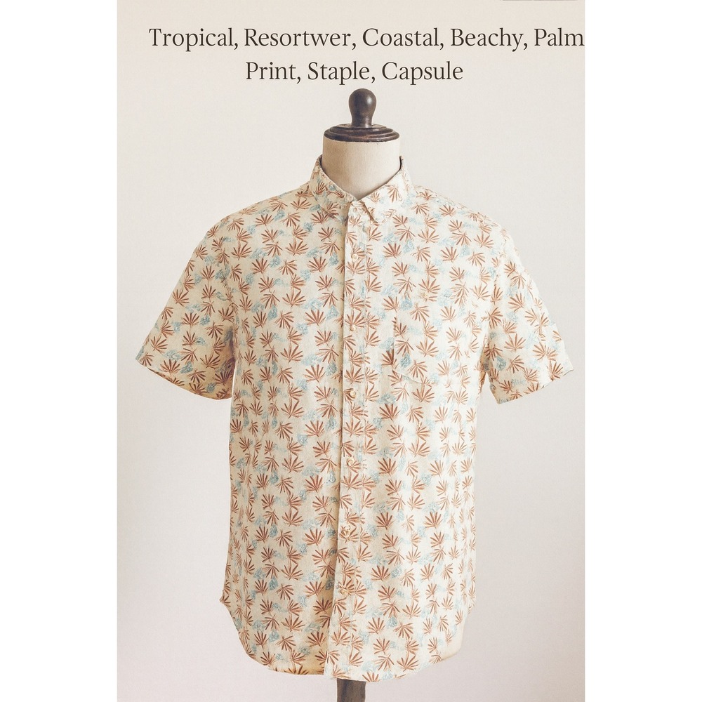 Michael Brandon Los Angeles Men's L Button Shirt Palm Leaf Print